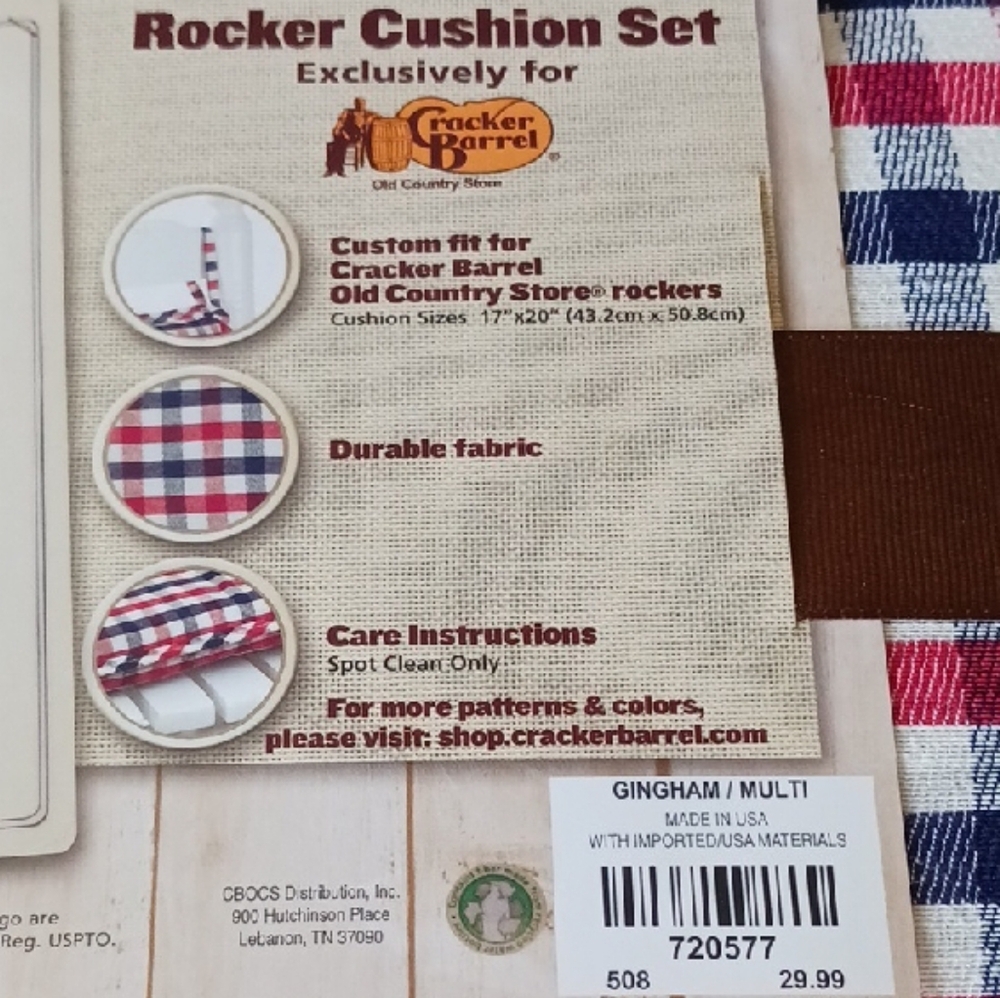Cracker Barrel Gingham Rocker Cushion Set - Red, White, Blue - Picture 8 of 8